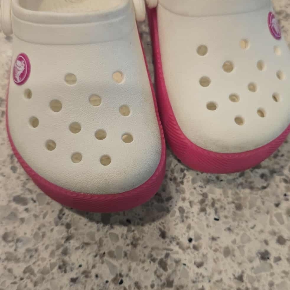 CROCS Toddler Girl Kids White and Pink Sandals Light Up Size 8